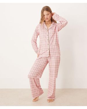Threadbare Pigiama Lungo E Verde Con Stampa A Quadri E Bottoni - Rosa
