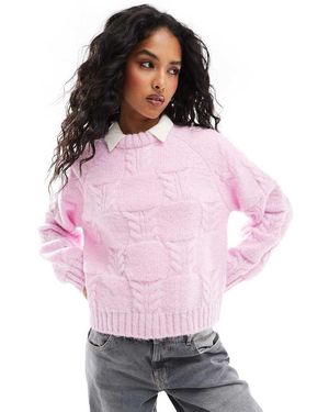 Pieces Maglione Lavorato A Trecce Oversize - Rosa