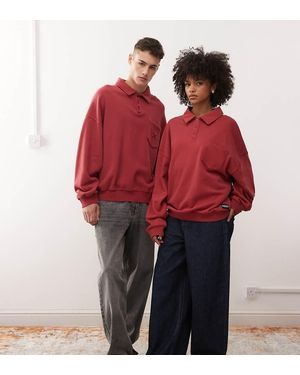 Collusion Sudadera Rojo Lavado De Corte Cuadrado Con Cuello Tipo Polo De