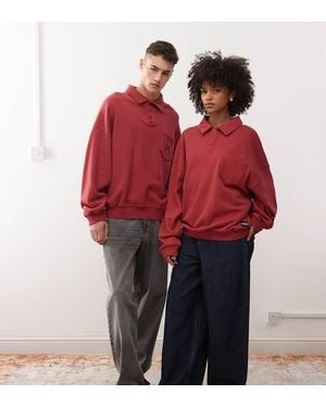 Collusion Unisex Boxy Polo Sweatshirt - Red
