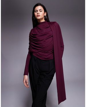 ASOS Top drapé à manches longues avec foulard - prune - Violet