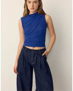 Stradivarius Gathered Tulle T-shirt - Blue