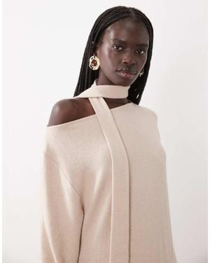 ASOS Maxi Jurk Met Sjaaldetail En Blote Schouders - Naturel