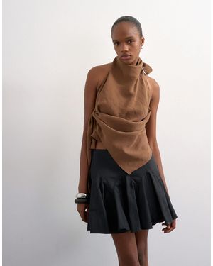 TOPSHOP Curved Godet Hem Mini Skirt - Brown