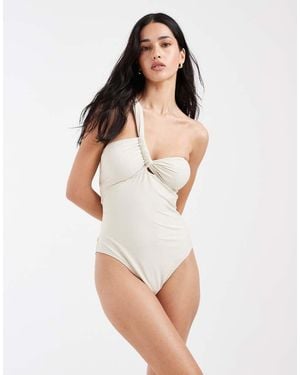Pieces One Shoulder Glitter Swimsuit - White