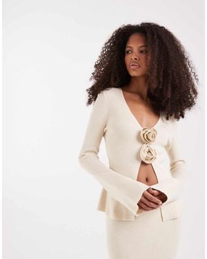 Pretty Lavish Knit Cardigan With Corsage Detail - Natural