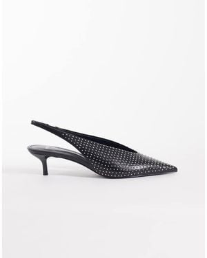 Mango Embellished Pointed Kitten Heel - Black