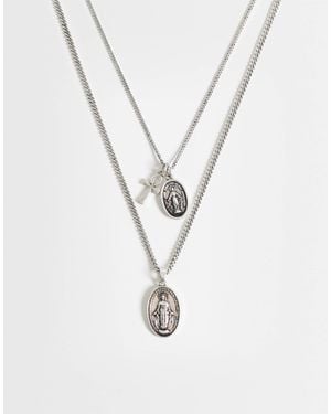 ASOS 2 Pack St Mary And Cross Multi Pendant Necklace - White