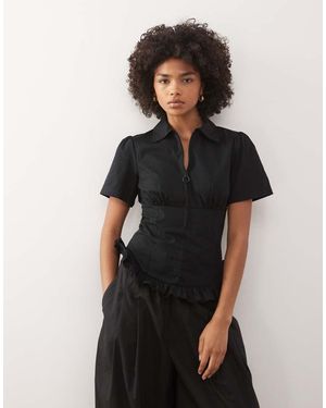 Collusion Zip Detail Cinched Waist Shirt - Black