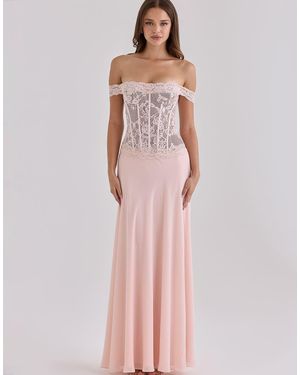 House Of Cb Nerina Lace + Georgette Corset Maxi Dress - Pink