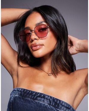 Quay Gafas De Sol Doradas Redondas De Metal Con Lentes Rosas Big Time De Quay - Negro