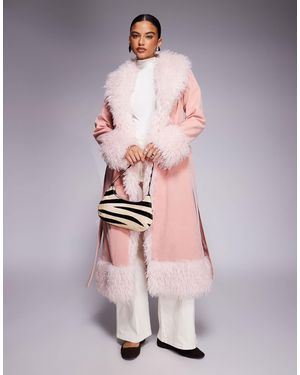 Kaiia Exclusive Faux Fur Trim Penny Lane Maxi Coat - Pink