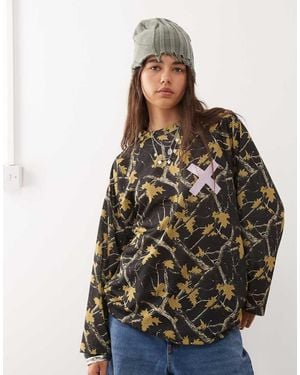 Collusion Camo Printed Airtex Long Sleeve Top - Multicolour