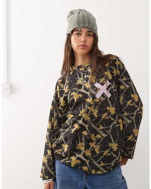 Collusion Camo Printed Airtex Long Sleeve Top - Multicolour