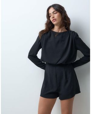 ASOS Long Sleeve Shoulder Pad Romper - Black