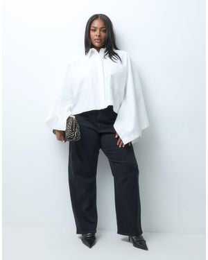 ONLY Curve high-rise barrel-jeans mit strass - Weiß