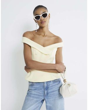 River Island Sleeveless Double Breasted Bardot Top - White