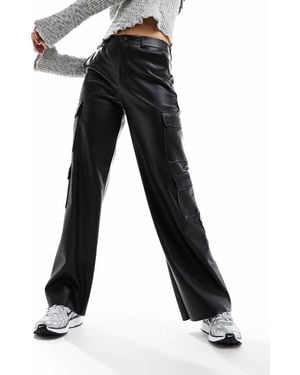 Stradivarius Faux Leather Cargo Trouser - Black