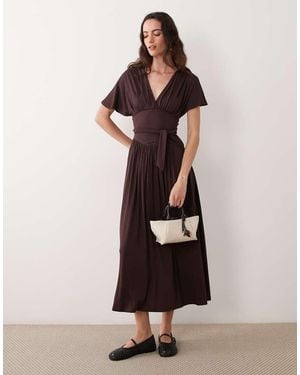 ASOS Vestido Midi Cruzado Con Cuello De Pico En - Negro