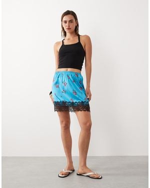 ASOS Lace Trim Satin Mini Skirt - Blue