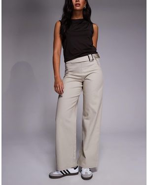 The Frolic Exclusive Cotton Denim Metal Belt Detailing Wide Leg Pants - Gray
