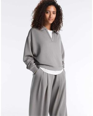 Oysho Striped Polo Shirt With Soft Touch Modal - Grey