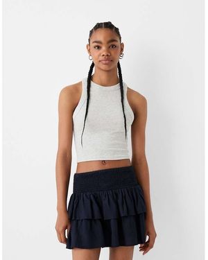 Bershka Shirred Waist Rara Mini Skirt - Black