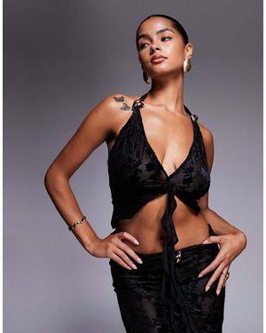 SIMMI Delilah Devore Ruffle Top - Black