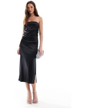 Pimkie Satin Look Bandeau Ruched Midi Dress - Black