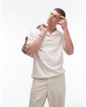 TOPMAN Oversized Fit Jersey Polo With Jacquard - White