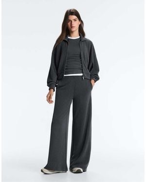 Oysho Asymmetric Stripe Trousers With Modal - Grey
