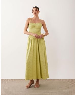 ASOS Shirred Bodice Broderie Maxi Dress - Green