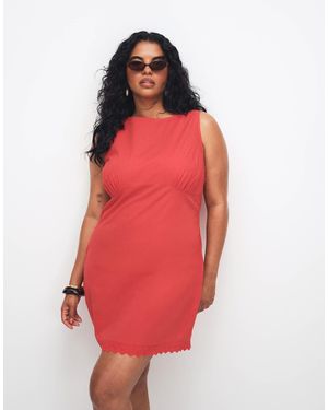 ASOS Asos Design Curve Slash Neck Mini Sundress With Sculpted Bust And Broderie Hem - Red