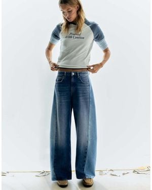 Pull&Bear Patchwork Barrel Jeans - Blauw