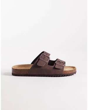 SEQWL Wide Fit Seqwl Olsen Wide Fit Double Buckle Flat Sandals - Brown