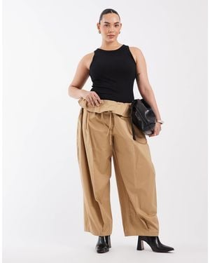ASOS Asos Design Curve Foldover Waist Detail Pants - Natural