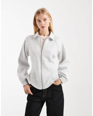 ASOS Long Sleeve Collared Zip Up Top - White