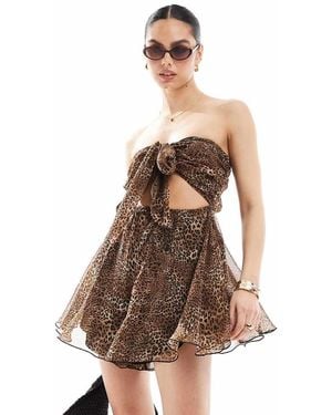 Miss Selfridge Beach Chiffon Tie Front Playsuit - Brown
