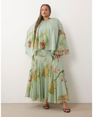 ASOS Asos Design Curve Full Volume Cape Maxi Dress With Godets - Green
