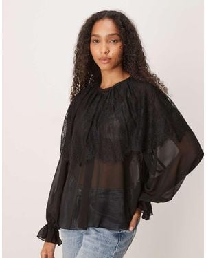 Glamorous Lace Detail Cape Blouse - Black