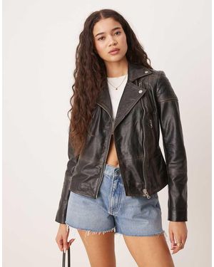 Barneys Originals Barney's Originals Worn Leather Biker Jacket - Black