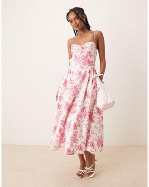 Nia Destene Toile Print Bustle Effect Camisole Dress - Pink