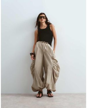 ARRANGE Ruched Barrel Leg Utility Balloon Trousers - Natural