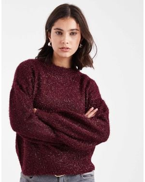 Brave Soul Slouchy Fit Knitted Crew Neck Sweater - Red