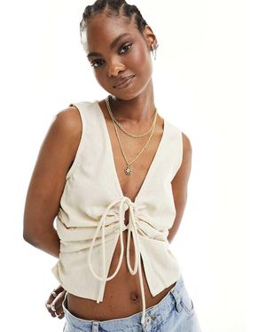 Collusion Cotton Woven Built Up Vest Top With Tie Detail - White