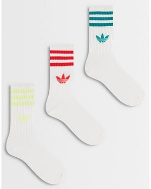 adidas Originals 3 Pack Three Stripe Crew Socks - White