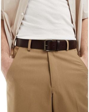 ASOS Leather Belt With Burnished Hardware - Natural