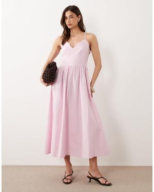 Nobody's Child Jenna Cotton V-neck Scallop Edge Cross Back Midi Dress - Pink