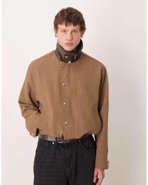 ASOS Harrington Jacket With Contrast Collar - Natural
