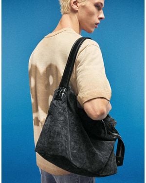 Bershka Washed Crossbody Sack Bag - Blue